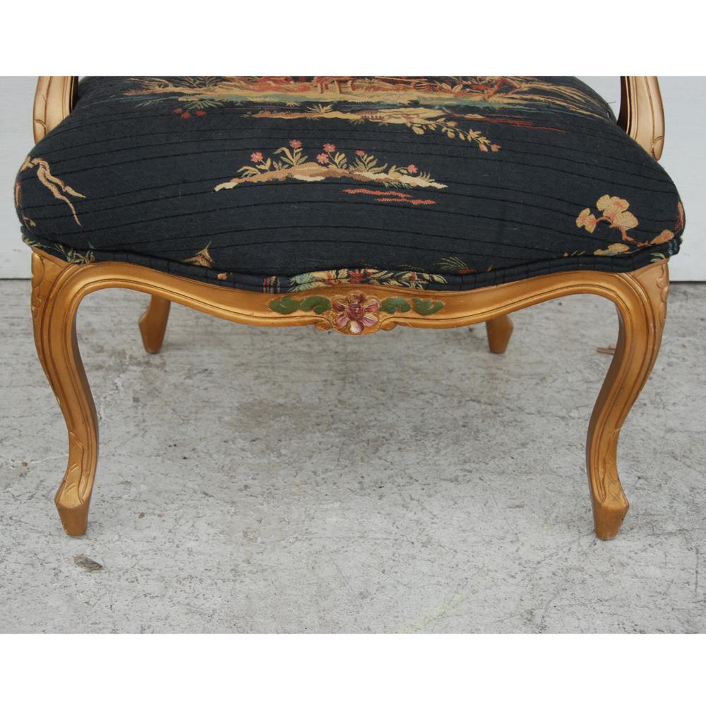 French Louis XVI Style Carved Wood and Chinoiserie Print Armchair 3