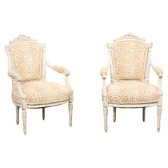 French Louis XVI Style Carved-Wood and Upholstered Fauteuils, 19th C.