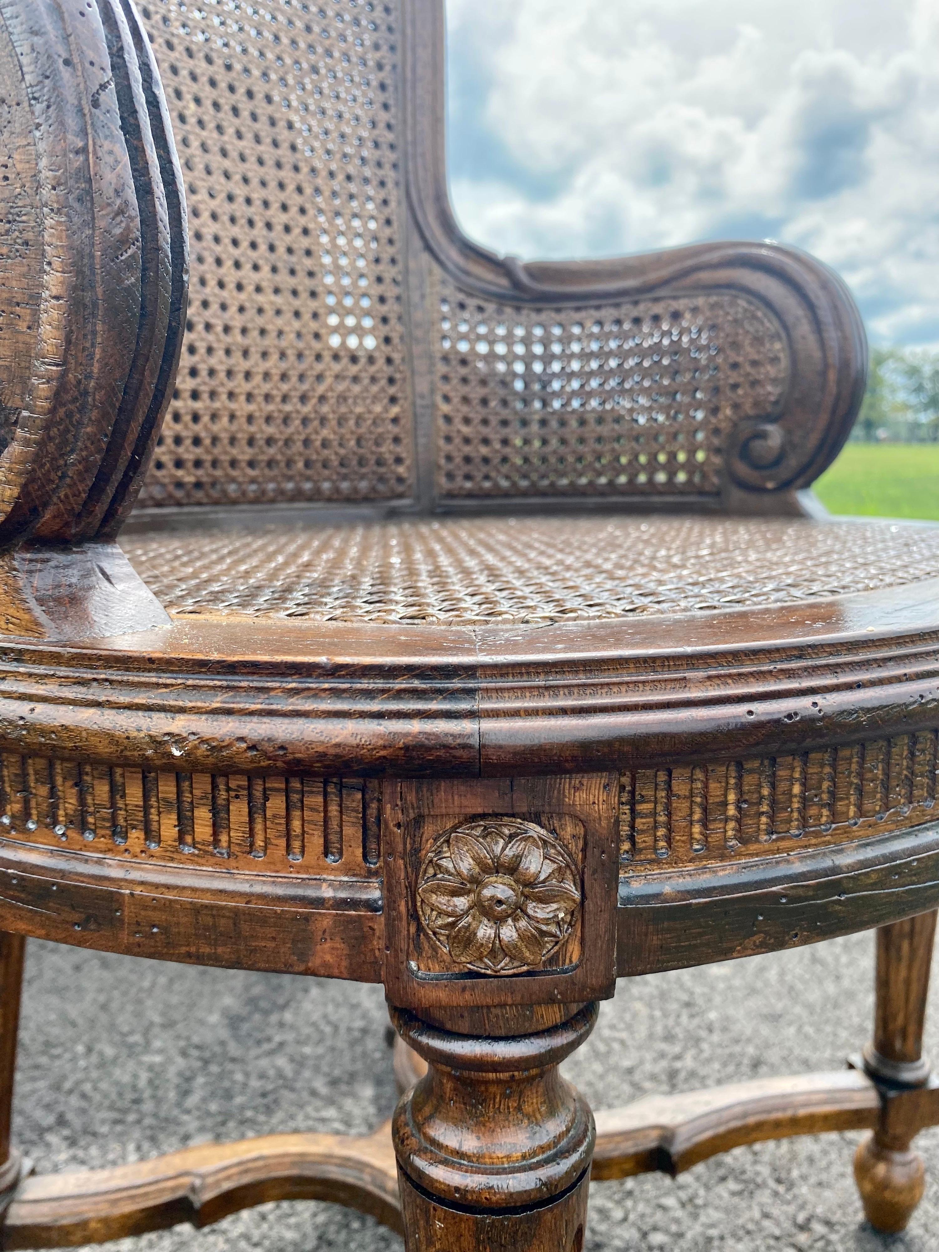 French Louis XVI Style Carved Wood & Cane Balloon Dining Arm Chairs, Set of 6 7