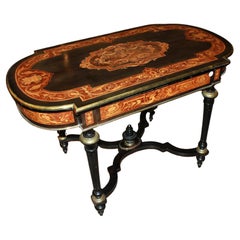 Antique French Louis XVI Style Center Table in Ebony Wood