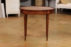 French Louis XVI Style Center Table with Marquetry Décor and Single Drawer
