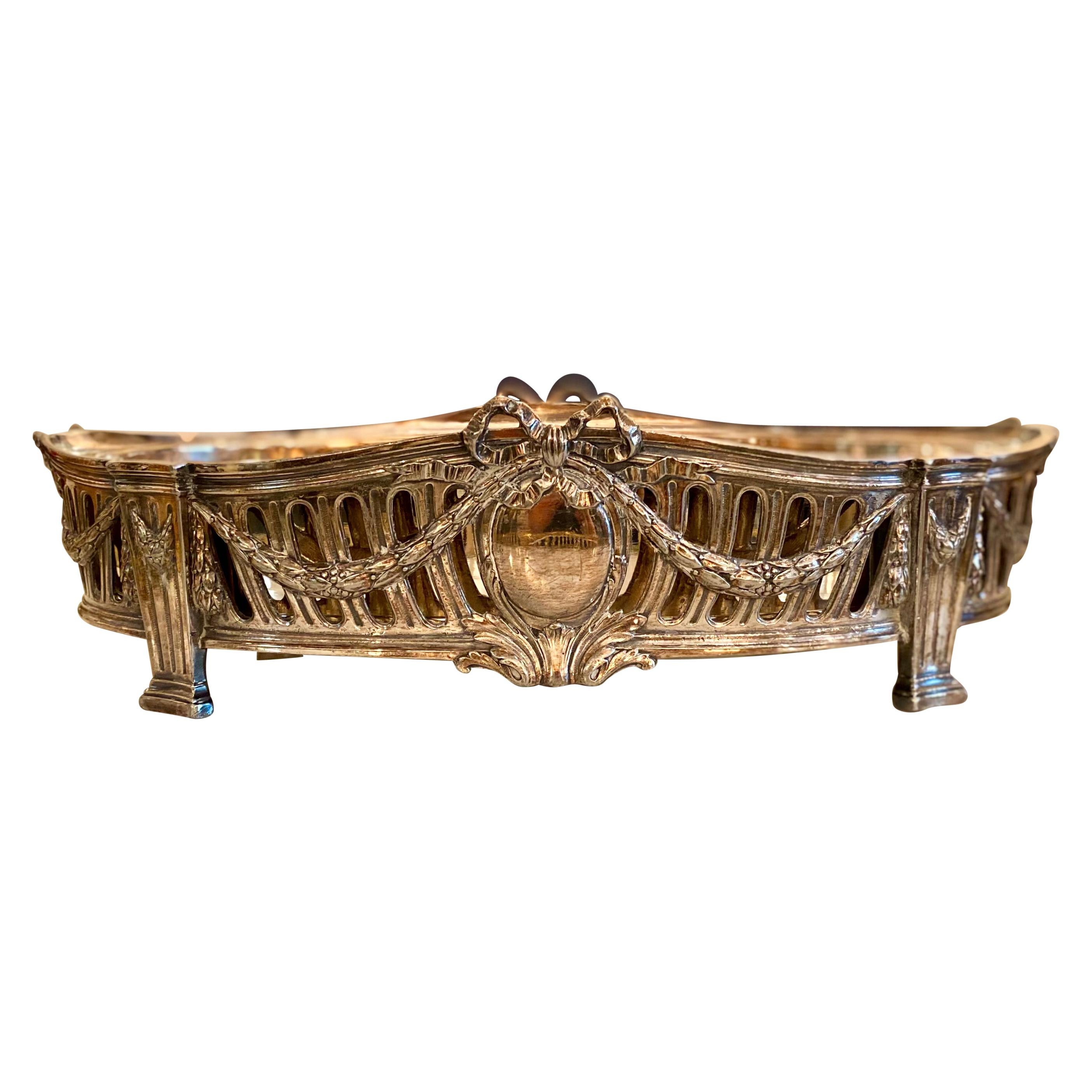 French Louis XVI Style Centerpiece in Silvered Bronze, 19th Century