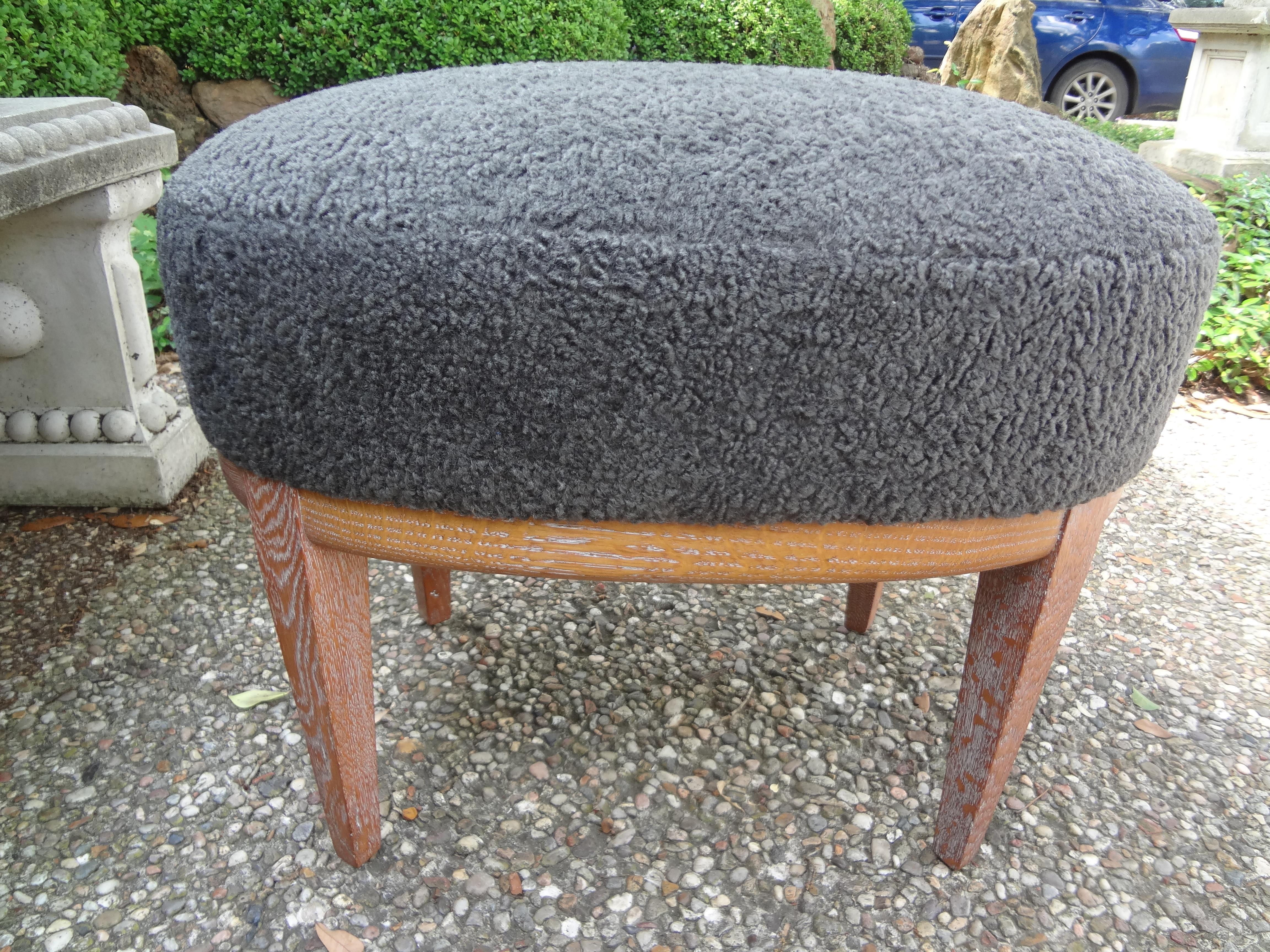 Mid-20th Century French, Louis XVI Style Cerused Oak Bench or Ottoman For Sale
