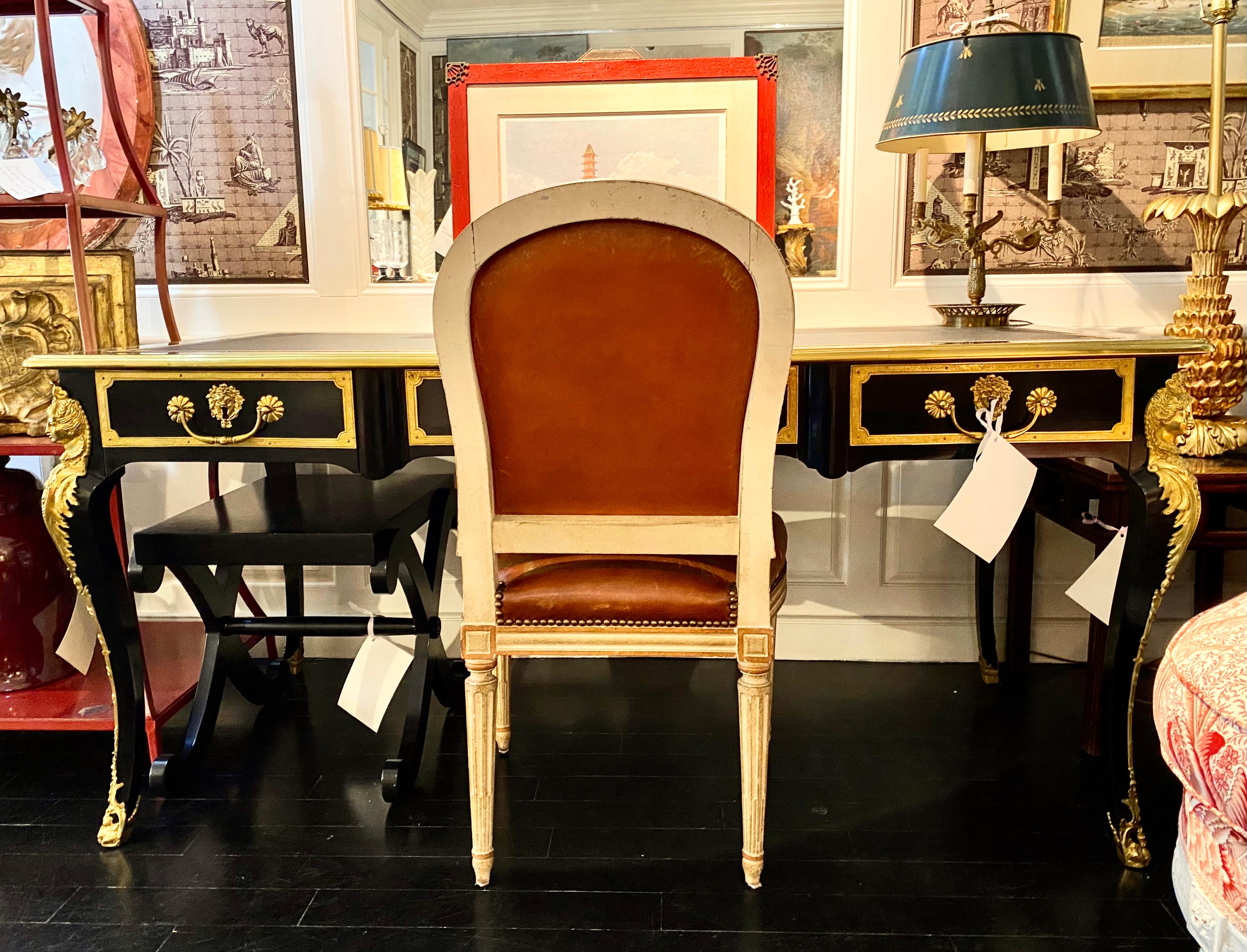 French Louis XVI Style Chair, Tooled and Gilt Leather 13