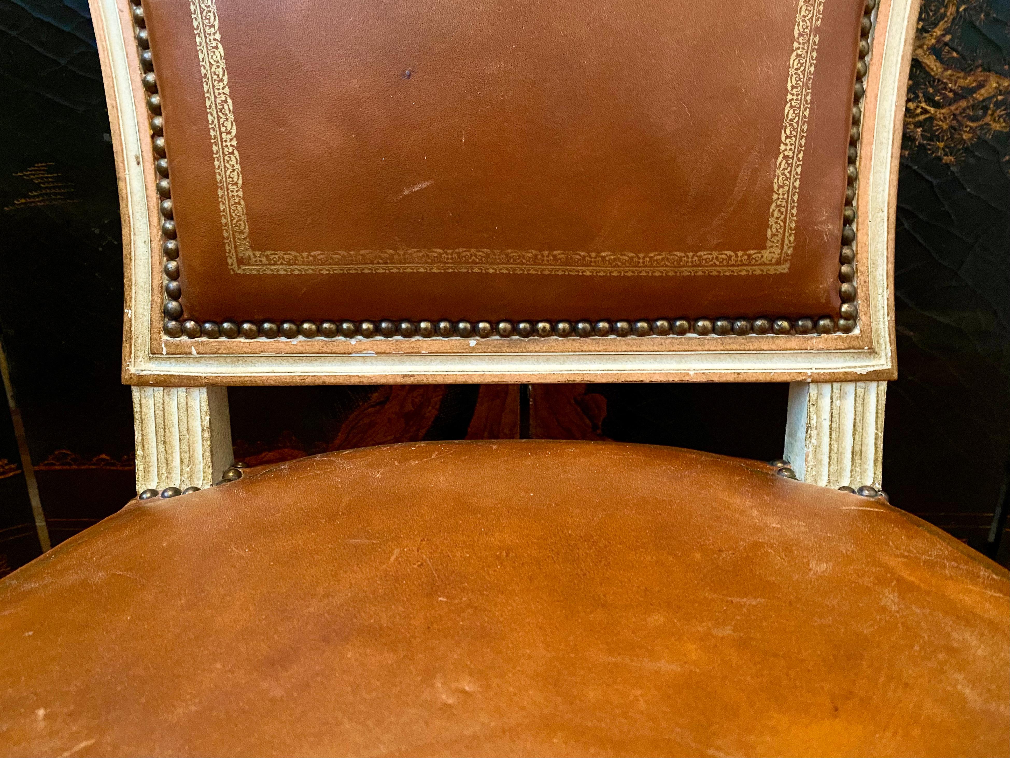 French Louis XVI Style Chair, Tooled and Gilt Leather 3