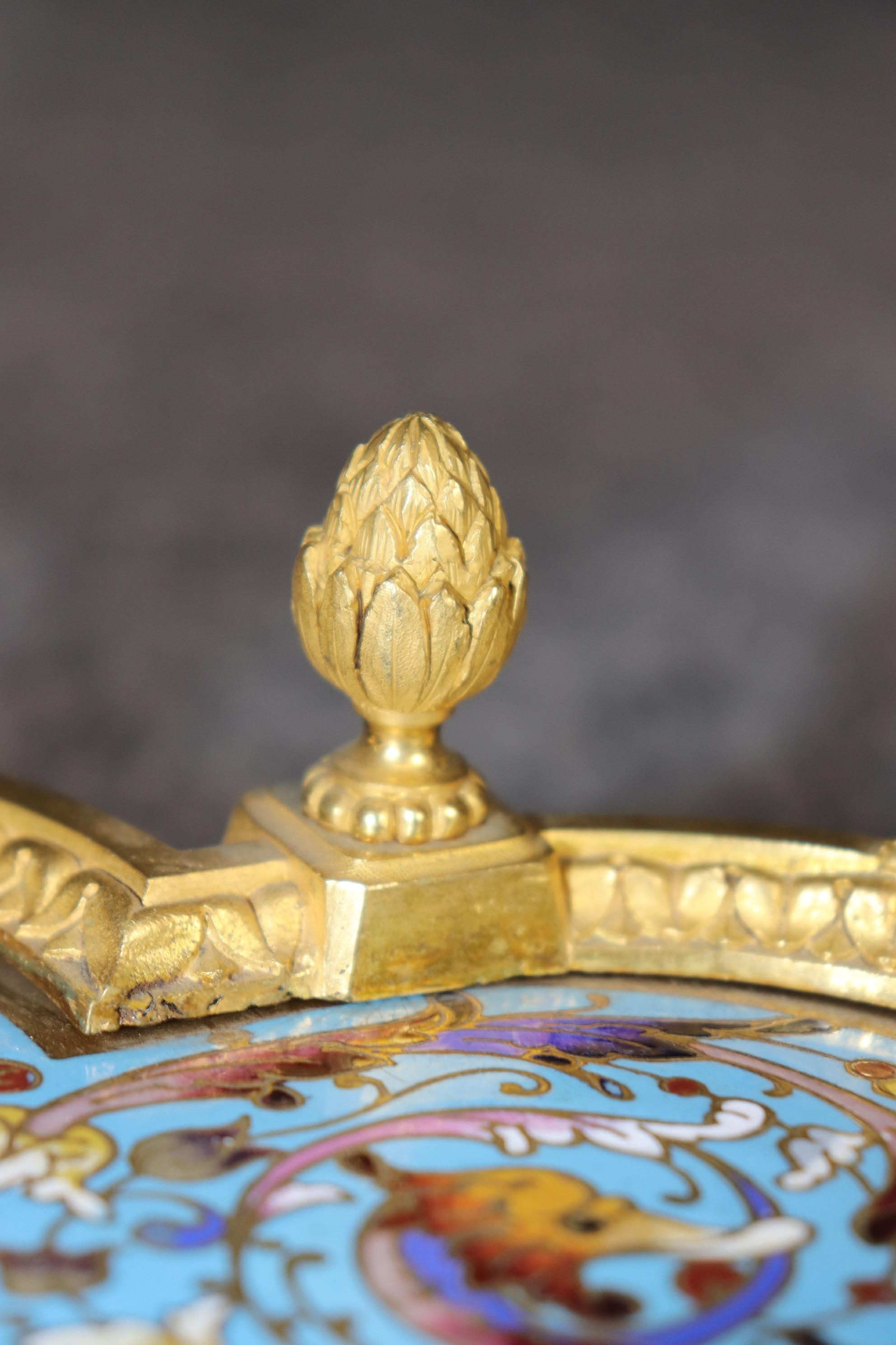 French Louis XVI Style Champlevé and Ormolu Inkwell Circa 1890 For Sale 6