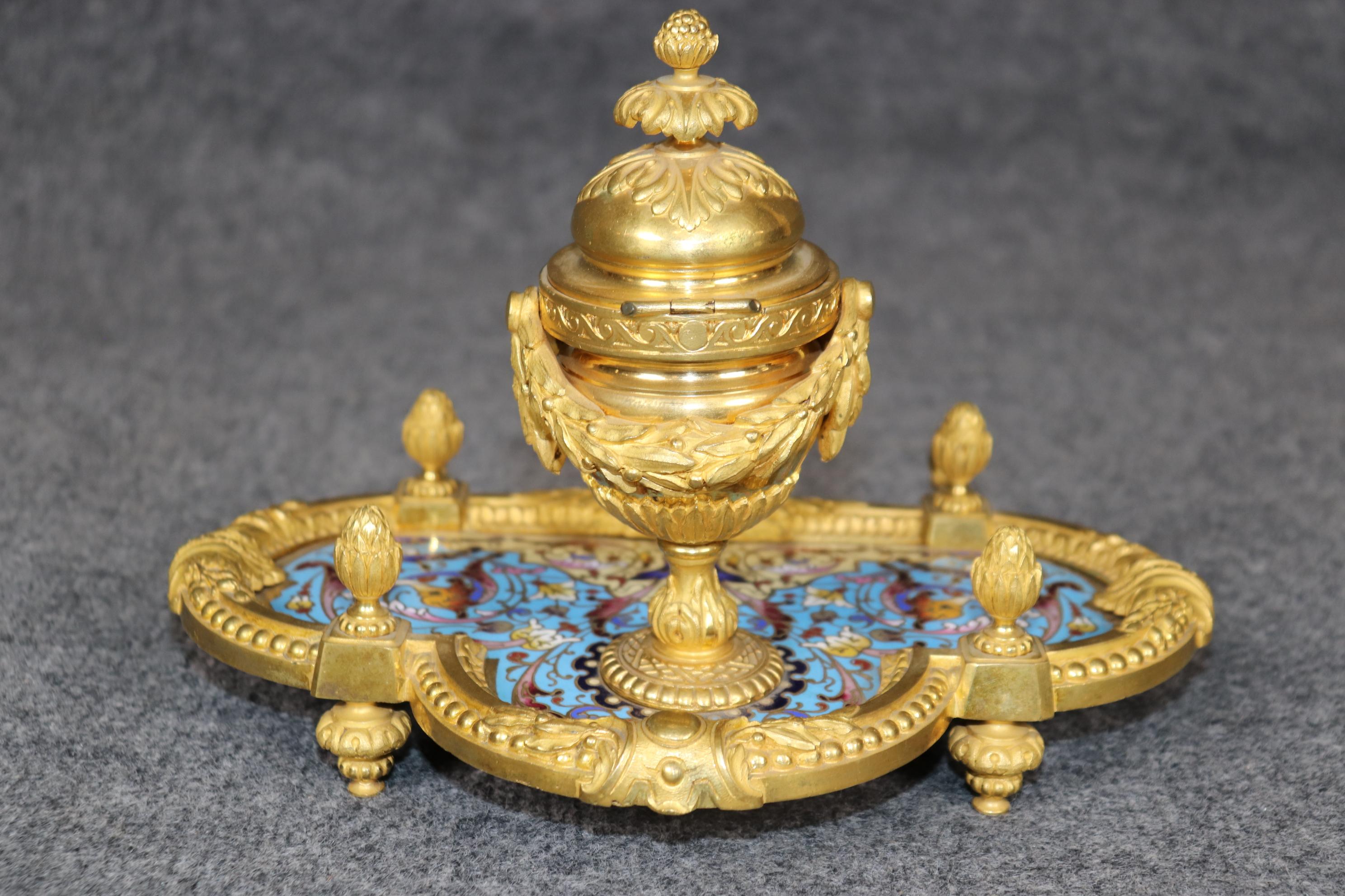 French Louis XVI Style Champlevé and Ormolu Inkwell Circa 1890 In Good Condition For Sale In Swedesboro, NJ