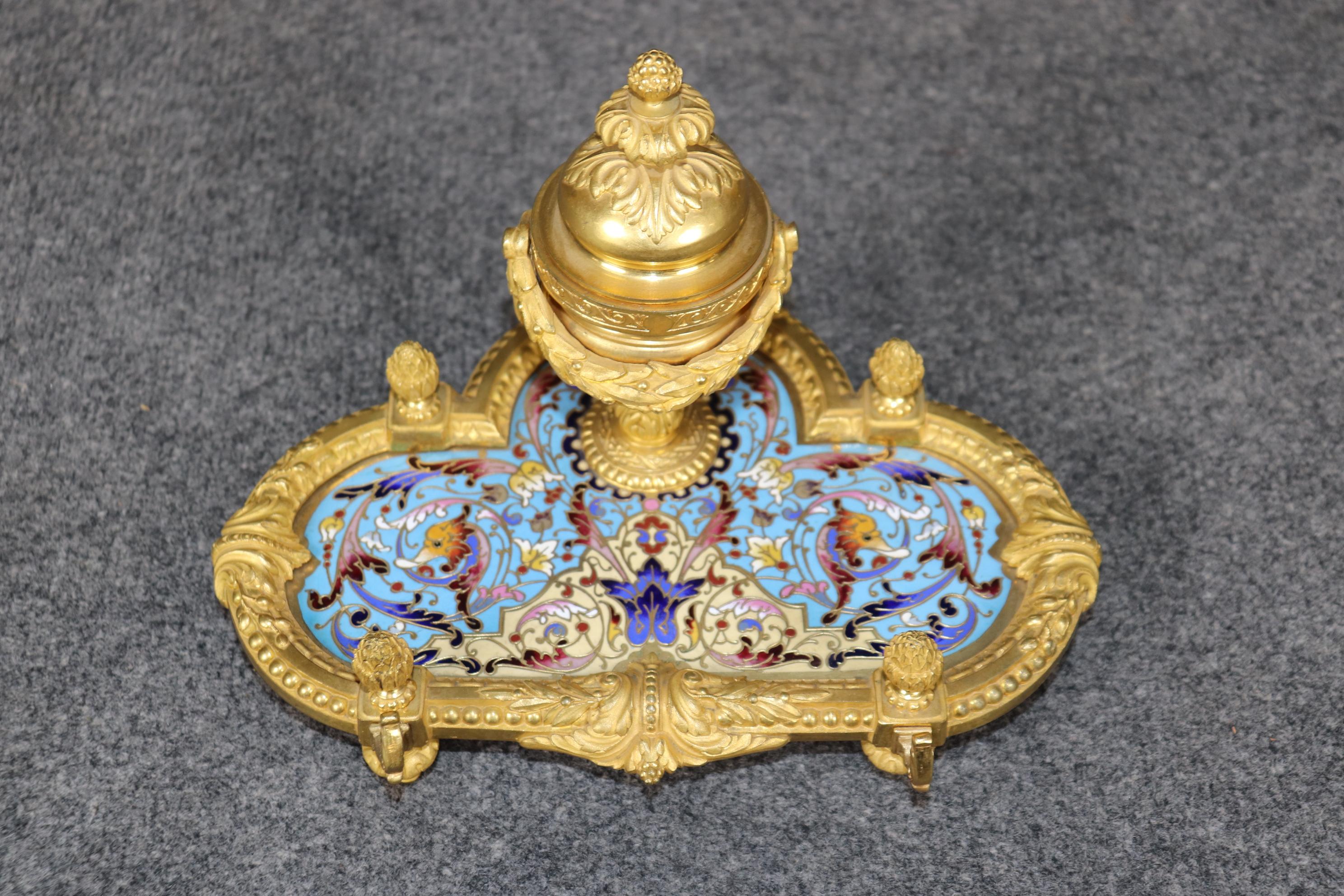 Bronze French Louis XVI Style Champlevé and Ormolu Inkwell Circa 1890 For Sale