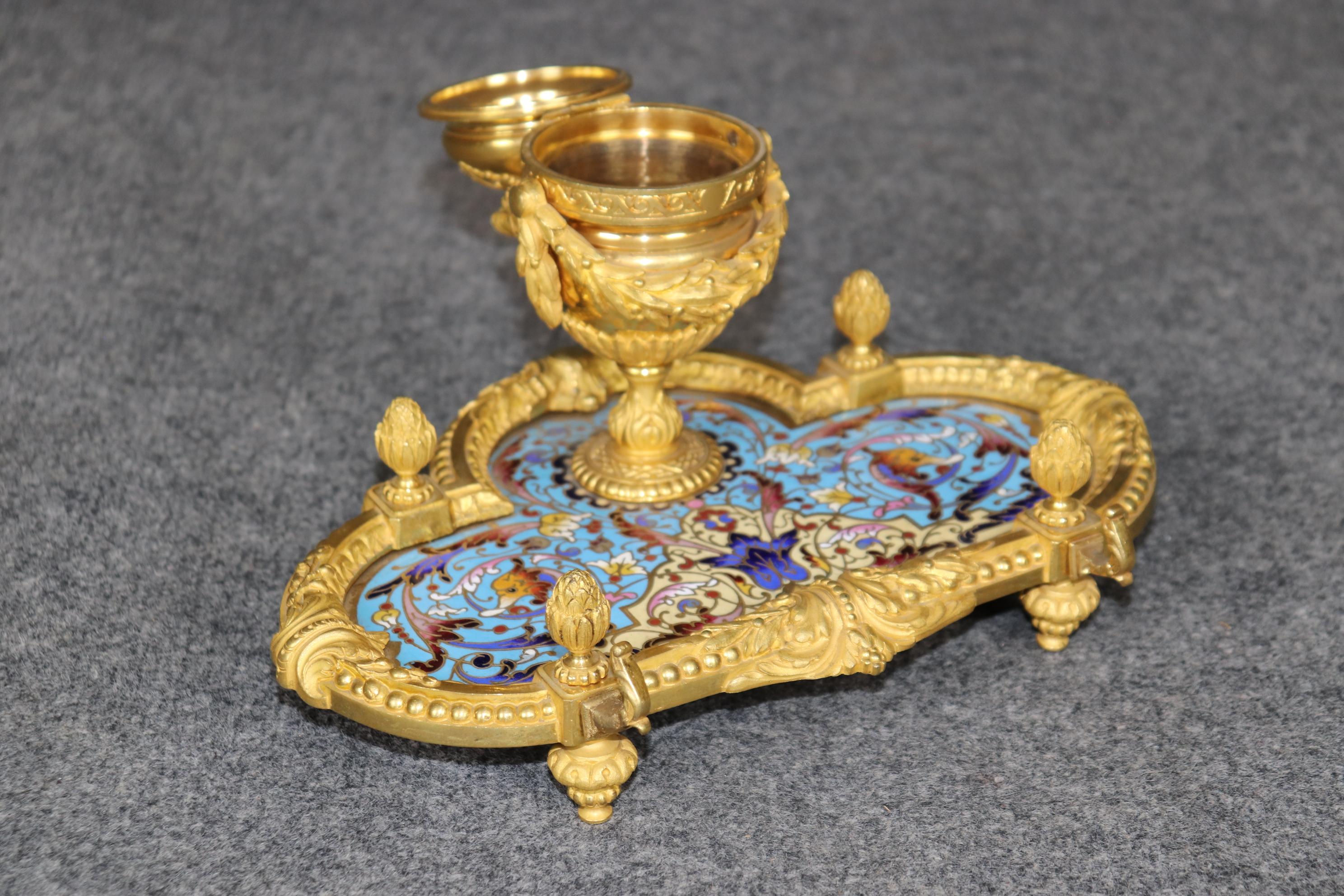 French Louis XVI Style Champlevé and Ormolu Inkwell Circa 1890 For Sale 1