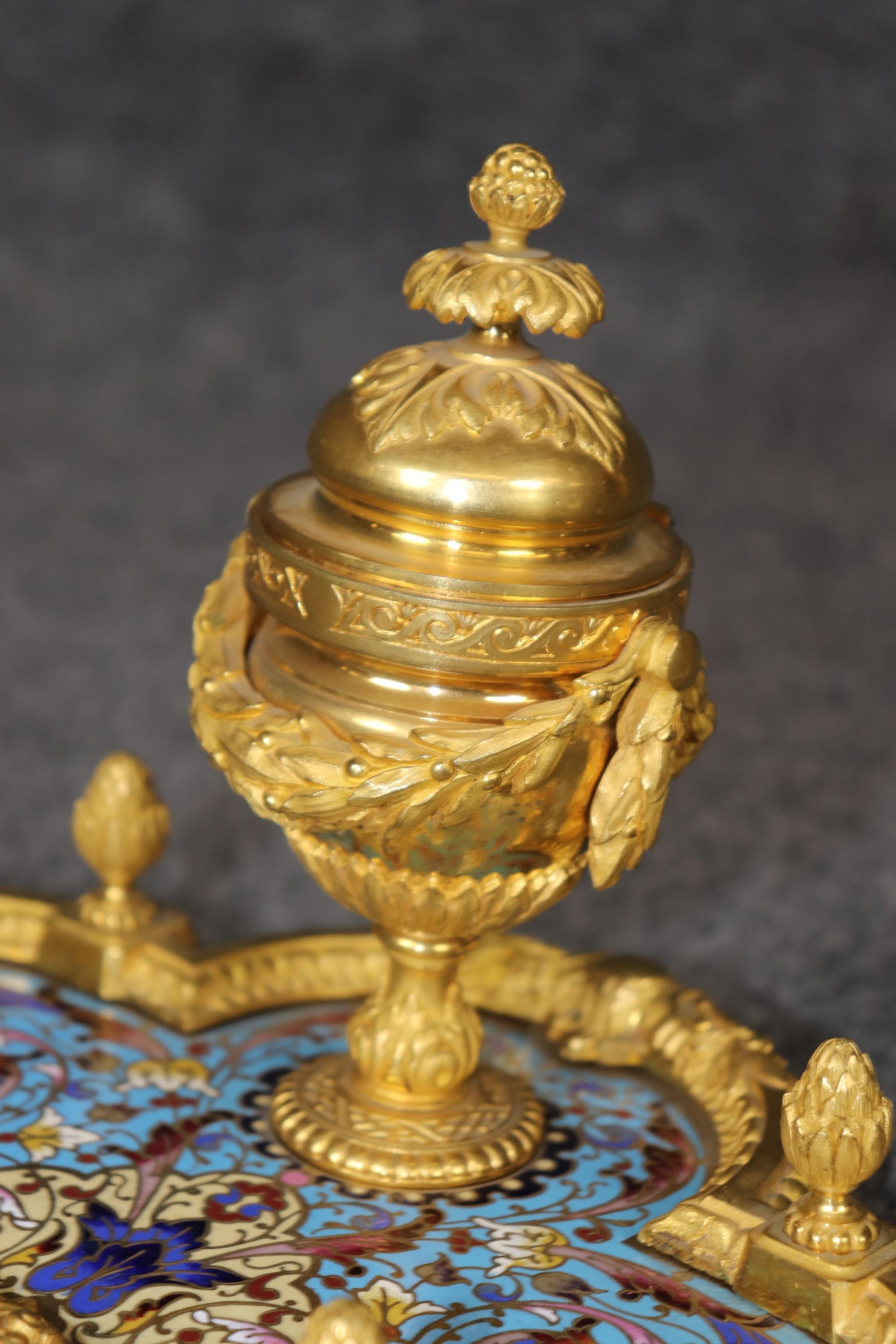 French Louis XVI Style Champlevé and Ormolu Inkwell Circa 1890 For Sale 4