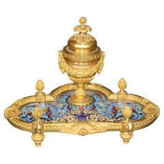 Französisches Tintenfass im Louis-XVI-Stil aus Champlevé und Ormolu CIRCA 1890