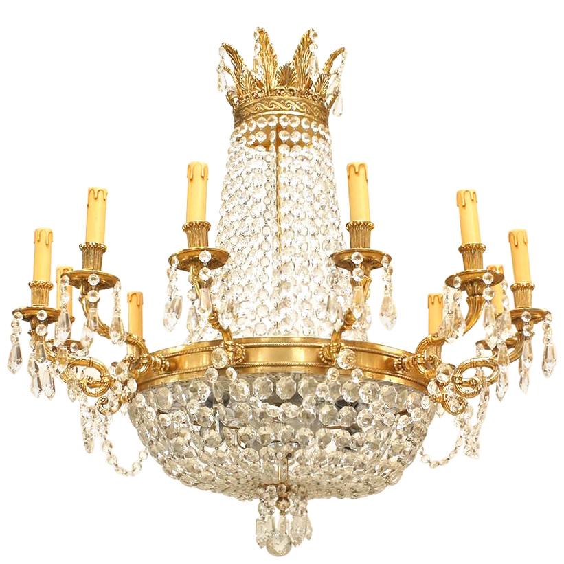 French Louis XVI Bronze and Crystal Chandelier For Sale
