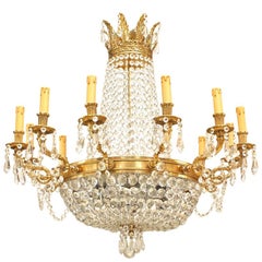 French Louis XVI Bronze and Crystal Chandelier
