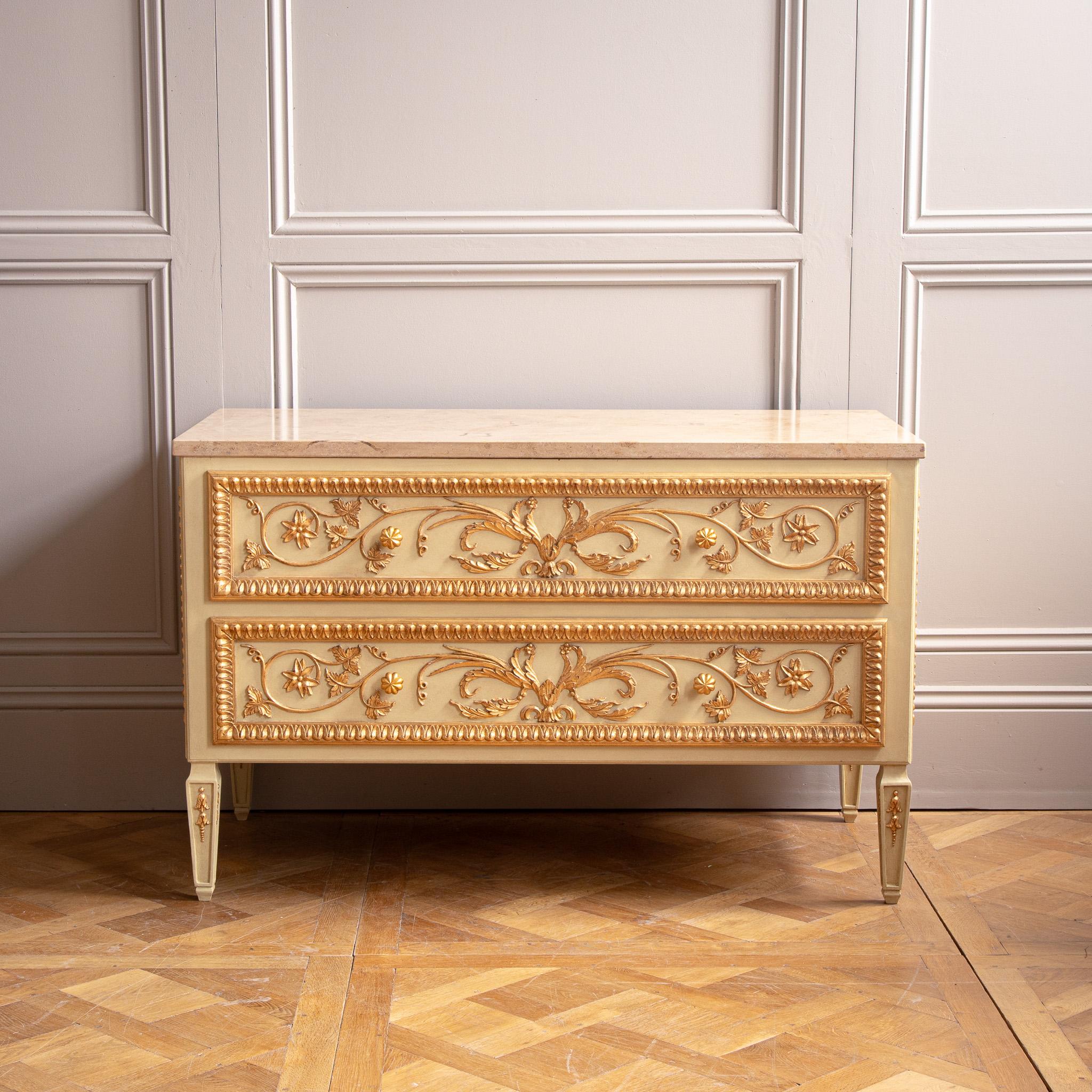 French Louis XVI Style Chest Of Drawers With Gilt Work by La Maison London in vendita 5