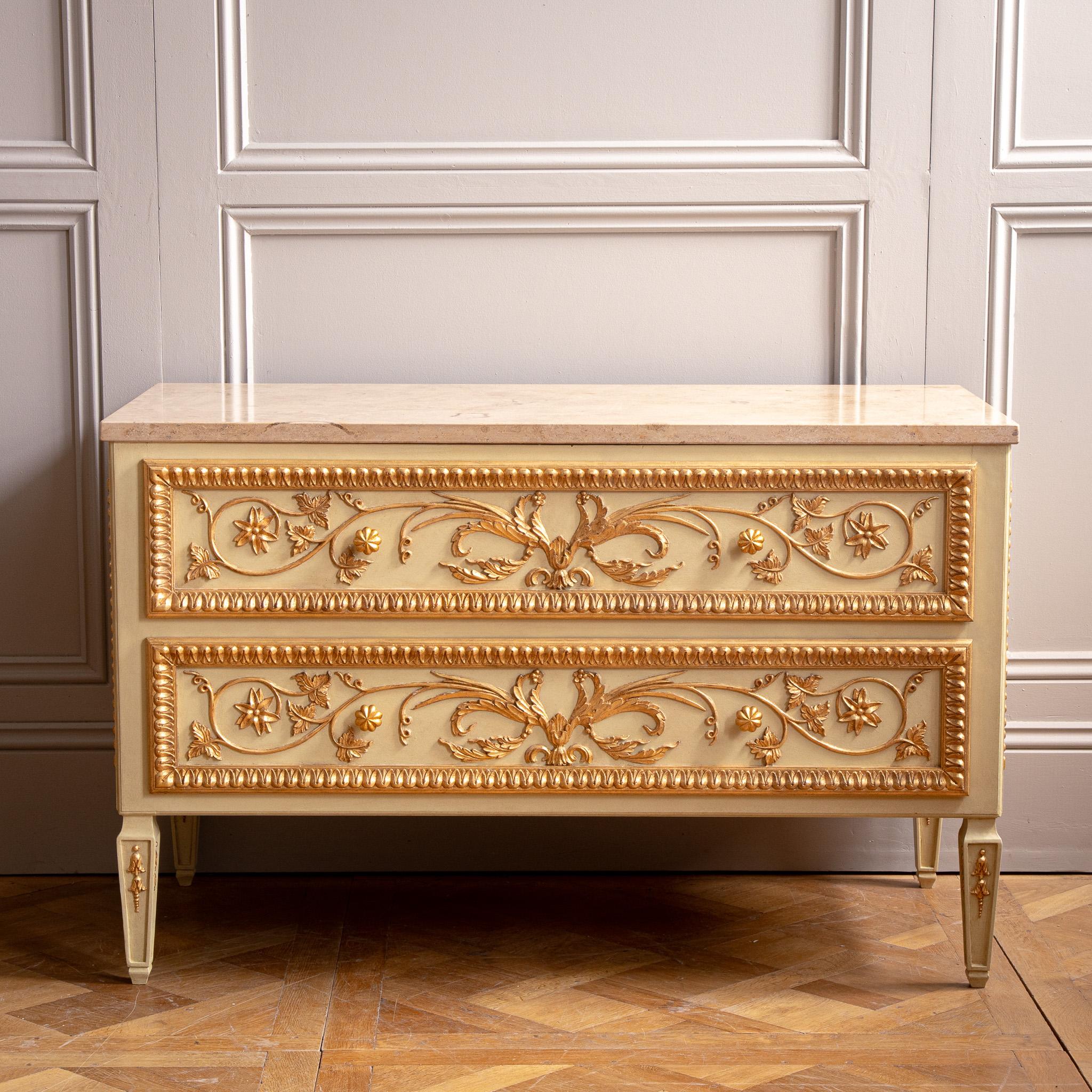 French Louis XVI Style Chest Of Drawers With Gilt Work by La Maison London in vendita 6