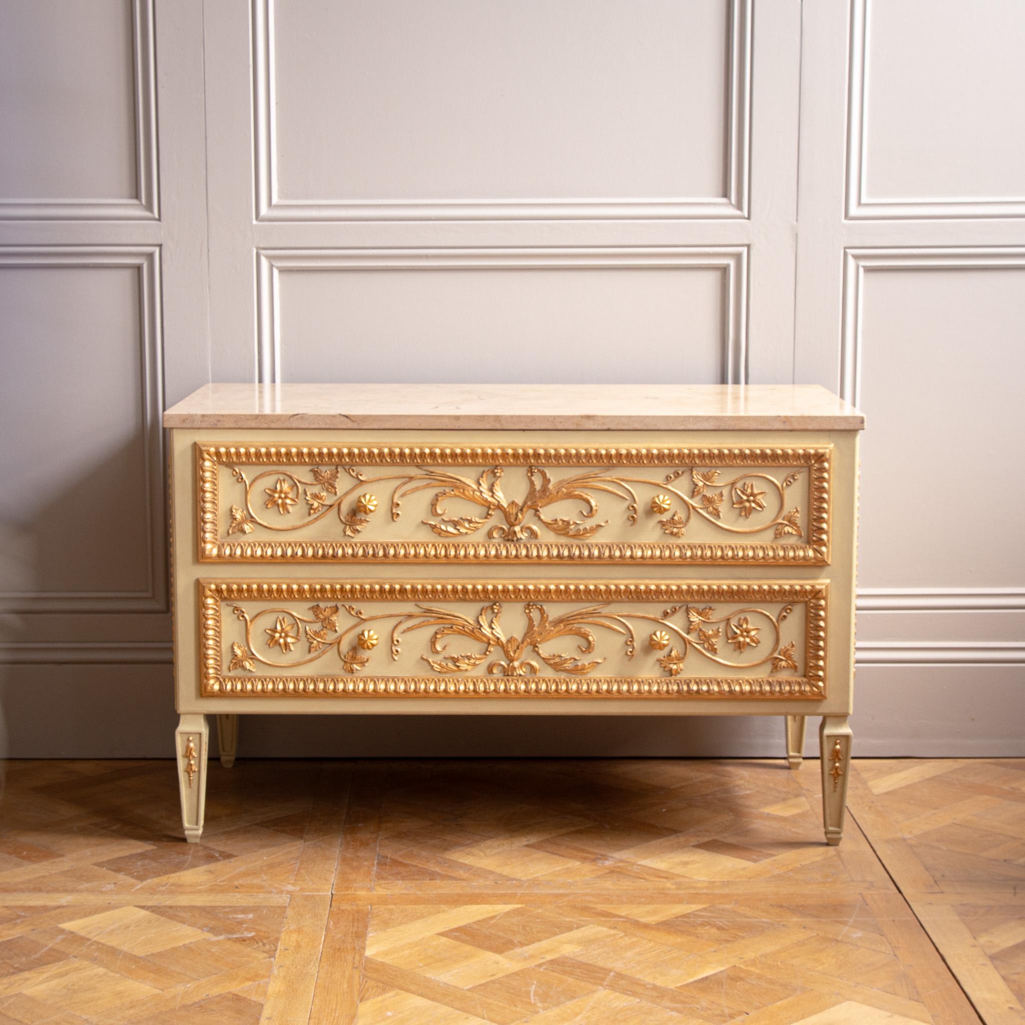 French Louis XVI Style Chest Of Drawers With Gilt Work by La Maison London in vendita 7