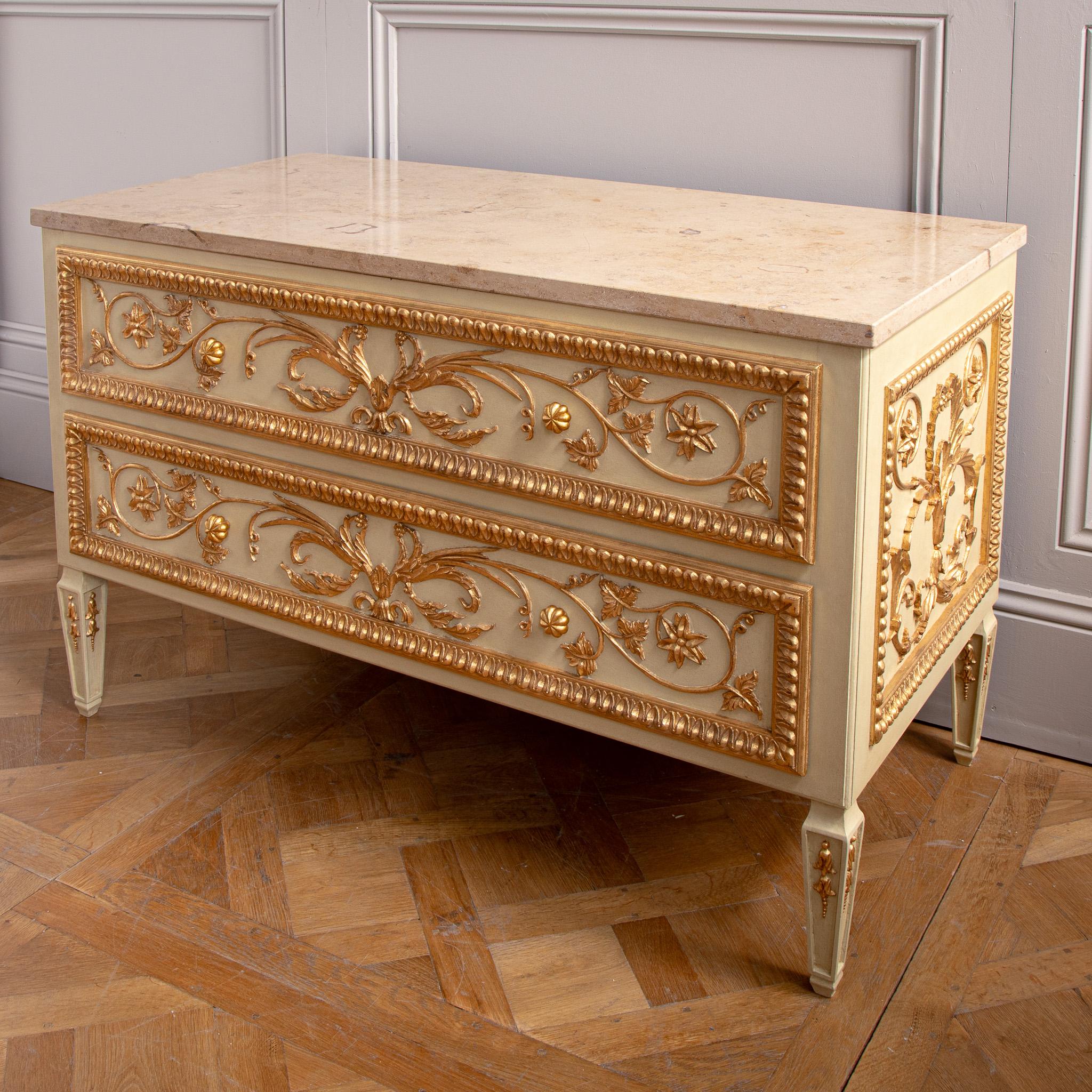 XXI secolo e contemporaneo French Louis XVI Style Chest Of Drawers With Gilt Work by La Maison London in vendita