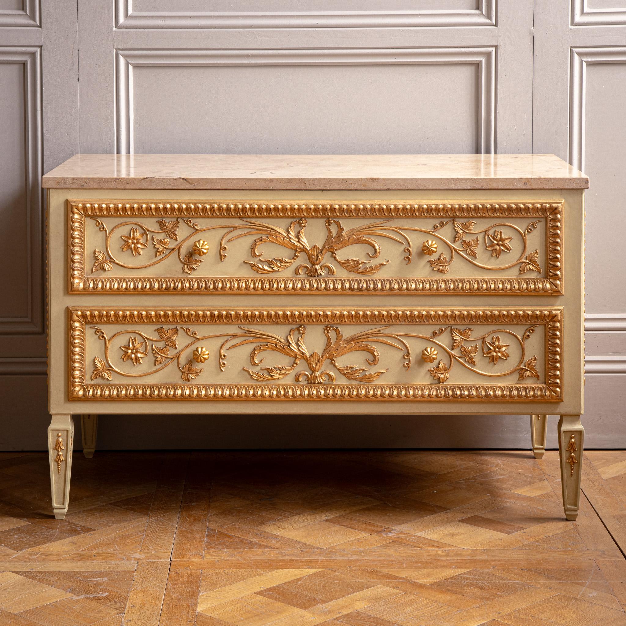 French Louis XVI Style Chest Of Drawers With Gilt Work by La Maison London in vendita 2