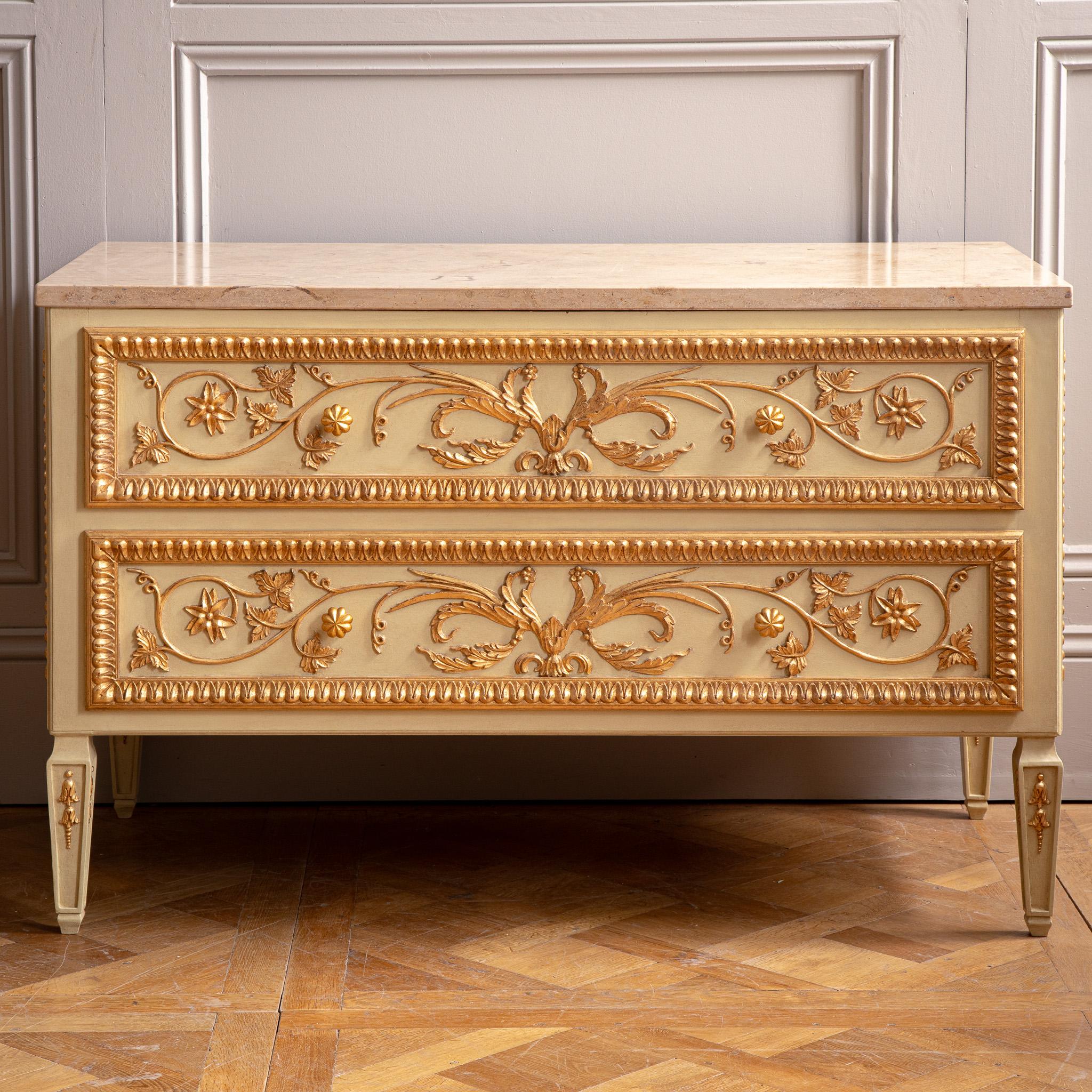 French Louis XVI Style Chest Of Drawers With Gilt Work by La Maison London in vendita 3