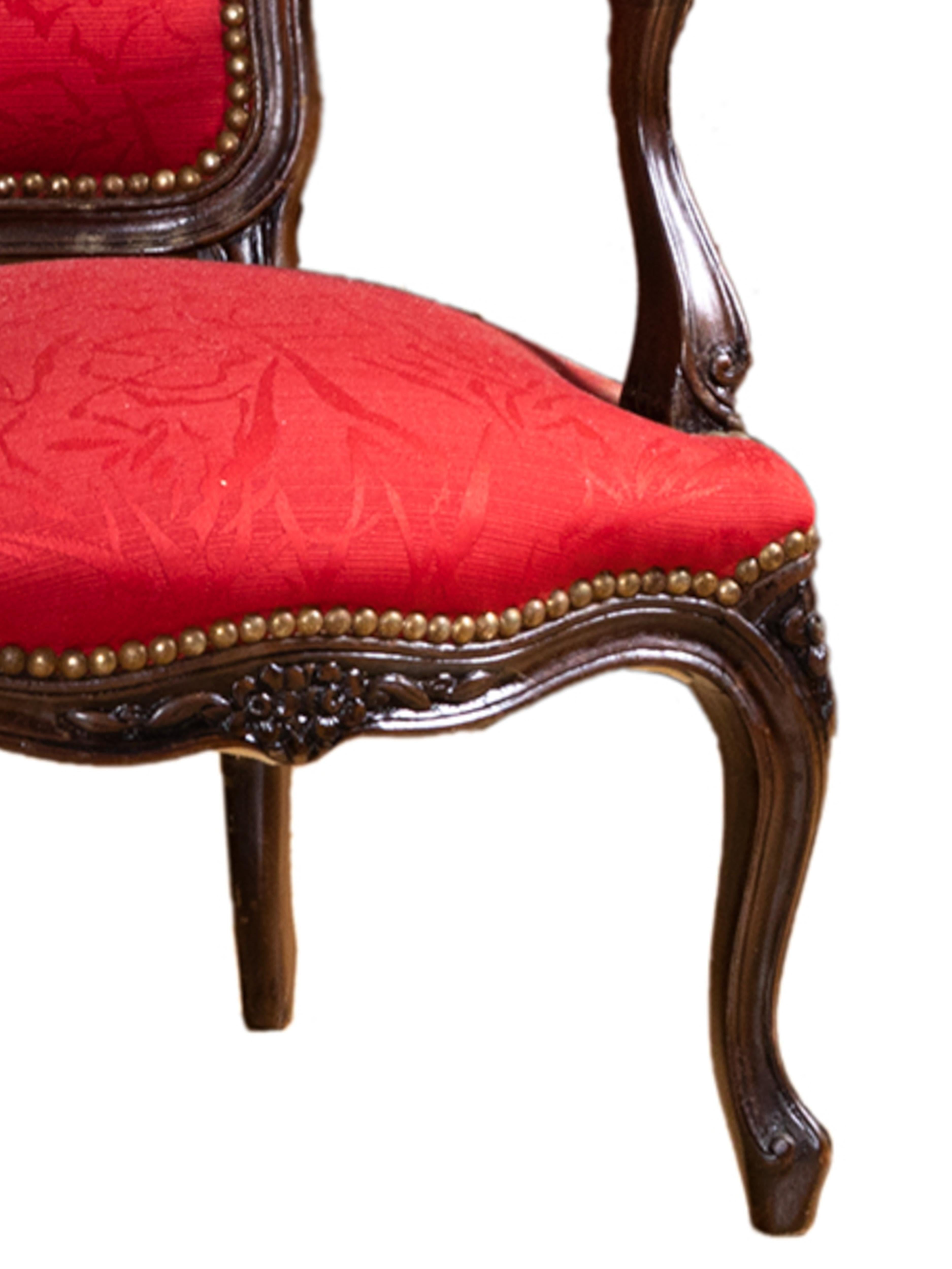 Marquetry French Louis XVI Style Child’s Chairs in Red Damask, Early 20th Century For Sale