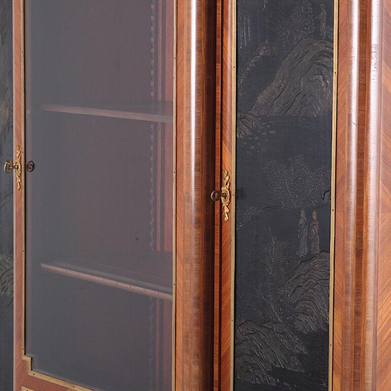 Lacquered French Louis XVI Style Chinoiserie Three-Door Bookcase or Armoire ‘L. Bontemps’
