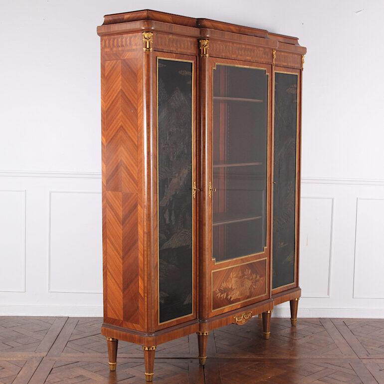 Kingwood French Louis XVI Style Chinoiserie Three-Door Bookcase or Armoire ‘L. Bontemps’