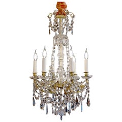 French Louis XVI Style Chiseled Bronze 
Cut Crystal Small Chandelier circa 1920