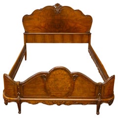 French Louis XVI Style Circassian Walnut Full Size Bed Circa 1920's