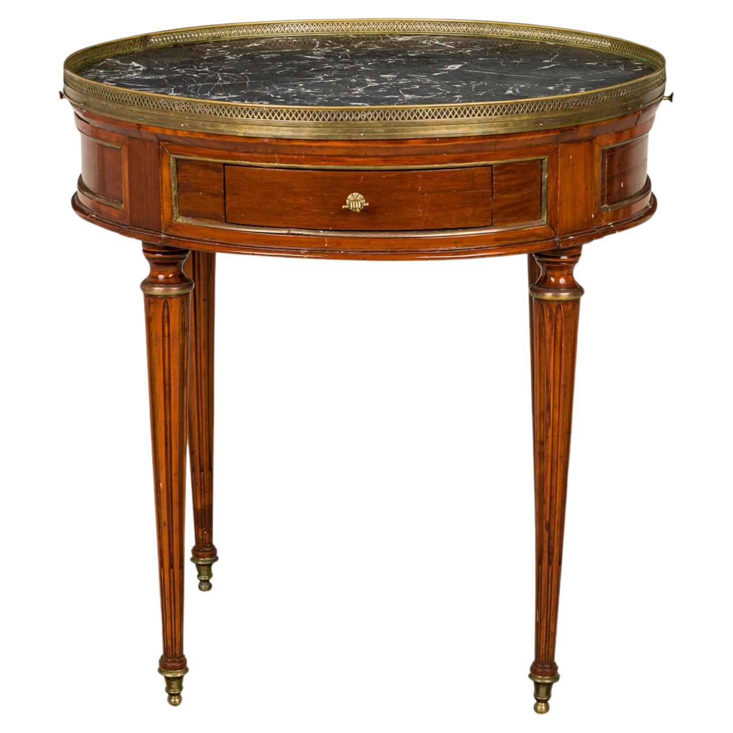 Französischer Bouillotte-Tisch aus Mahagoni mit runder Marmorplatte im Louis-XVI.-Stil