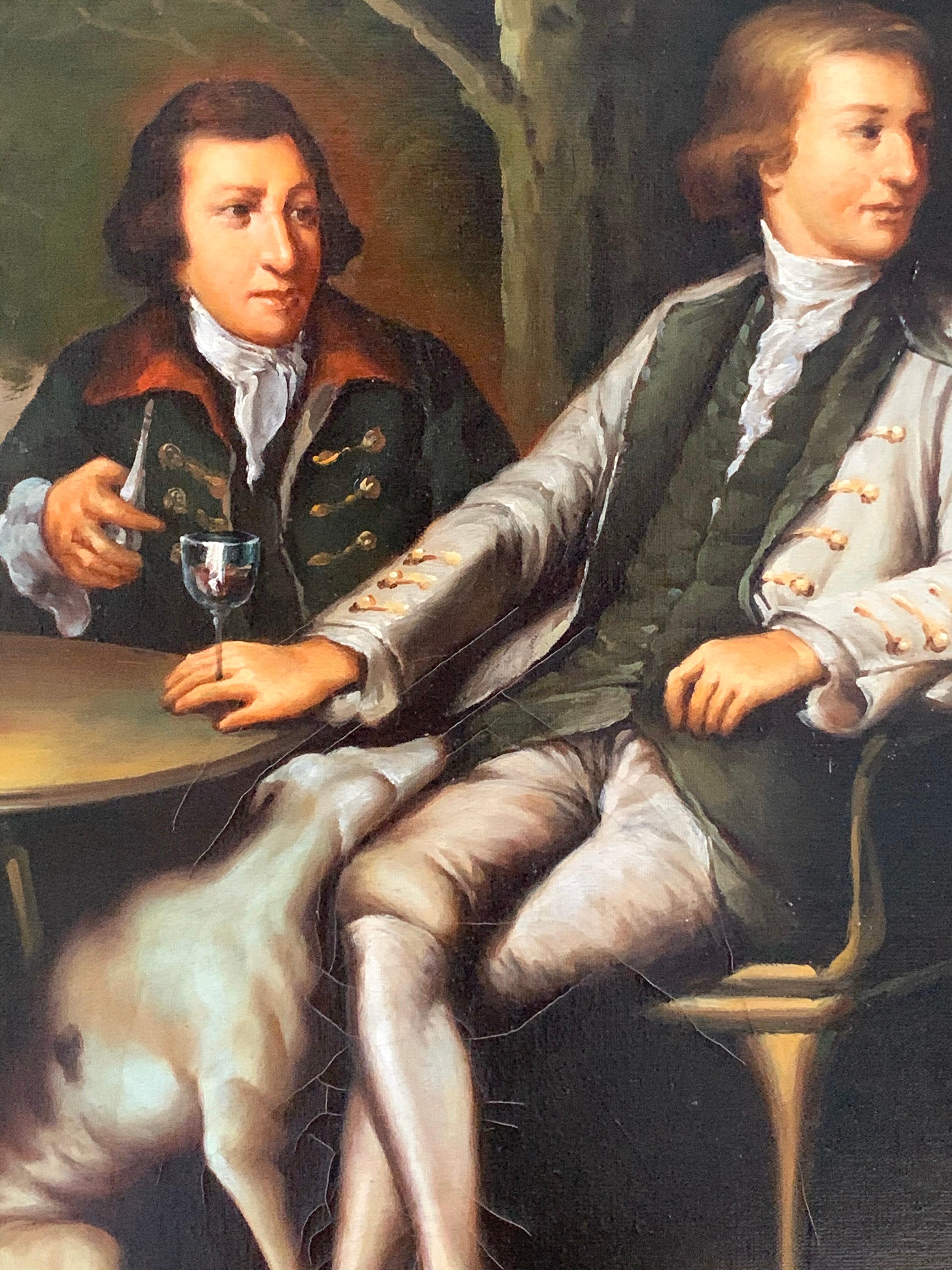 French Louis XVI Style Classical Original Oil Painting of Three Men in Repose In Good Condition In West Hartford, CT