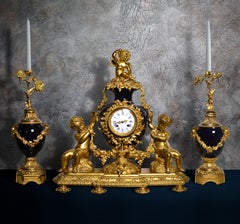 French Louis XVI style Clock 2 dials Gilt Bronze w Sèvres Porcelain 19th century