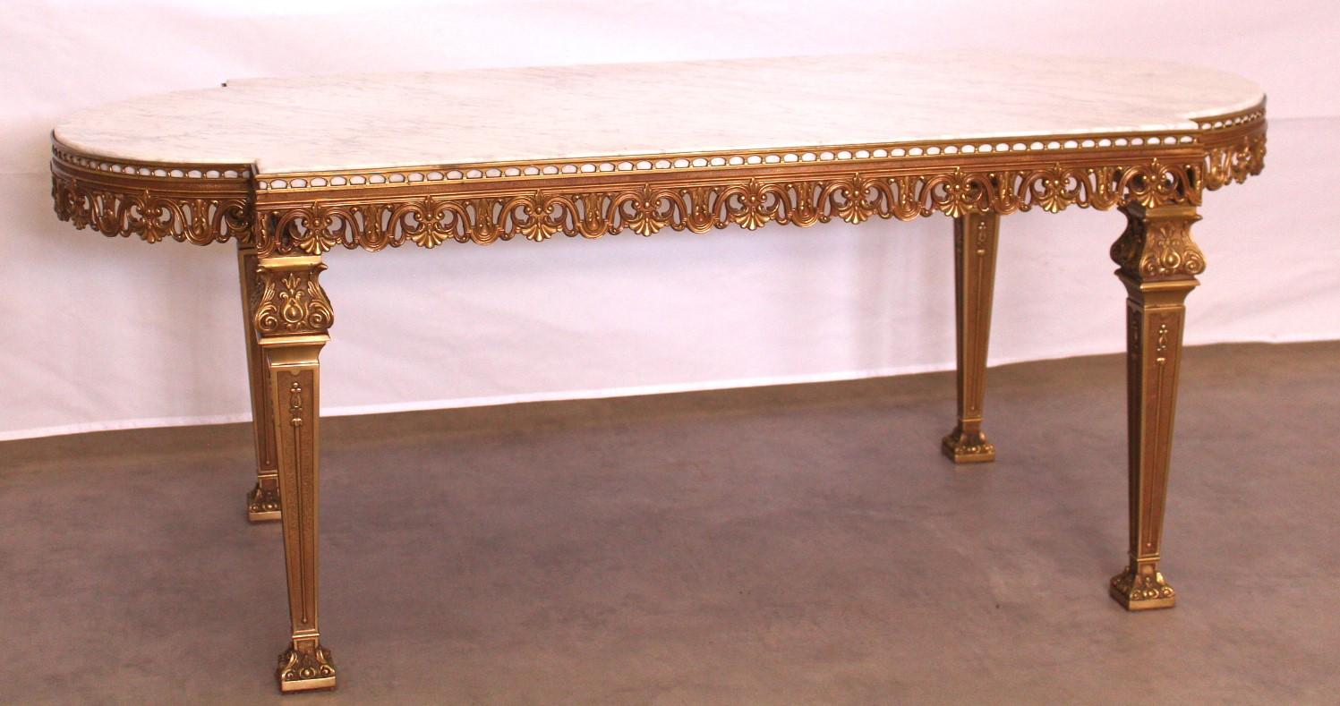 French Louis XVI Style Coffee Table Gilt Brass Marble Vintage, 20th Century 1