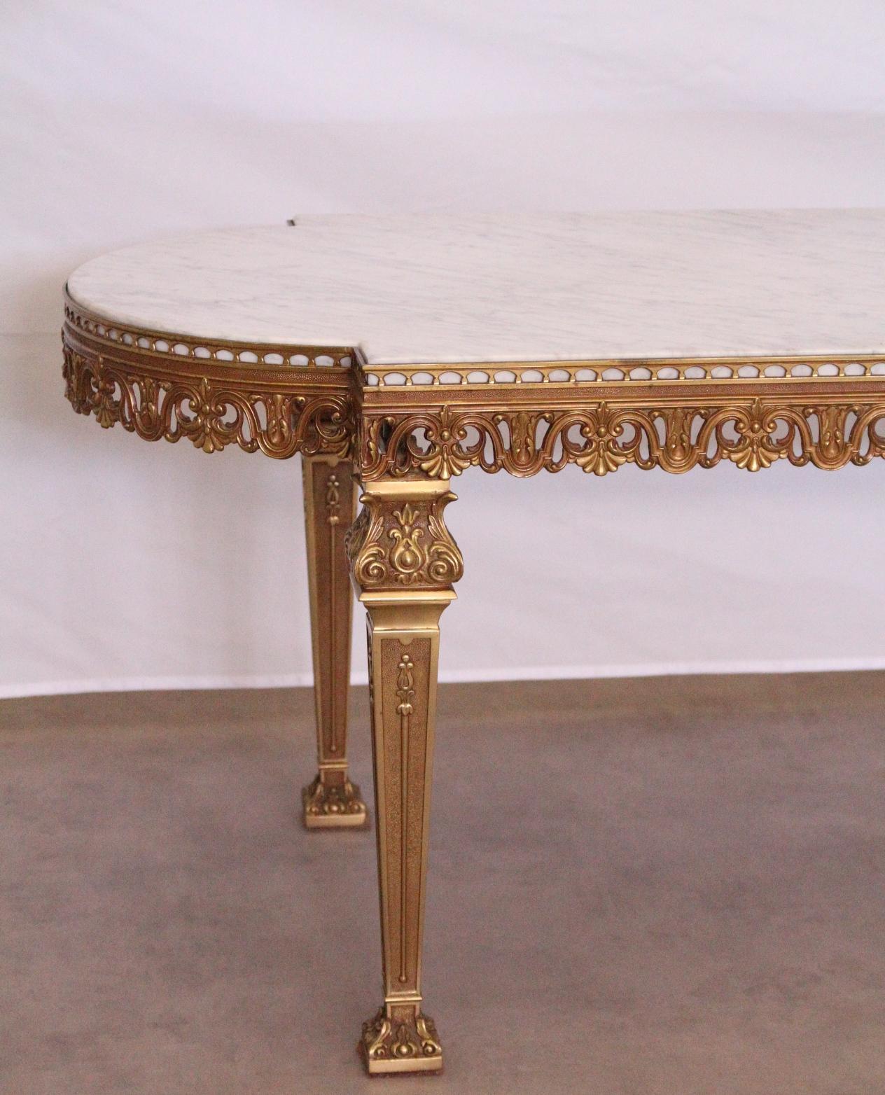 French Louis XVI Style Coffee Table Gilt Brass Marble Vintage, 20th Century 3