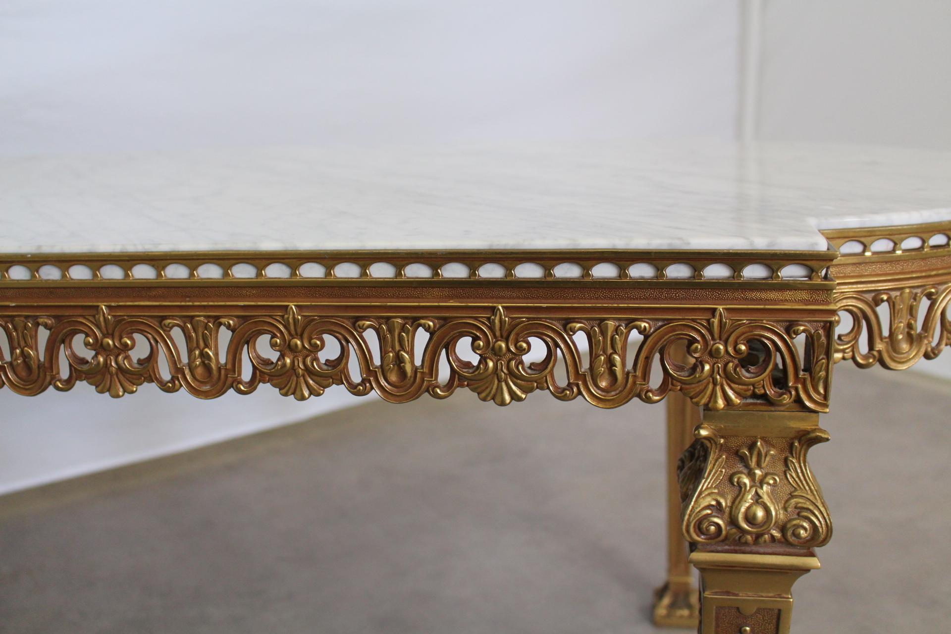 French Louis XVI Style Coffee Table Gilt Brass Marble Vintage, 20th Century 4