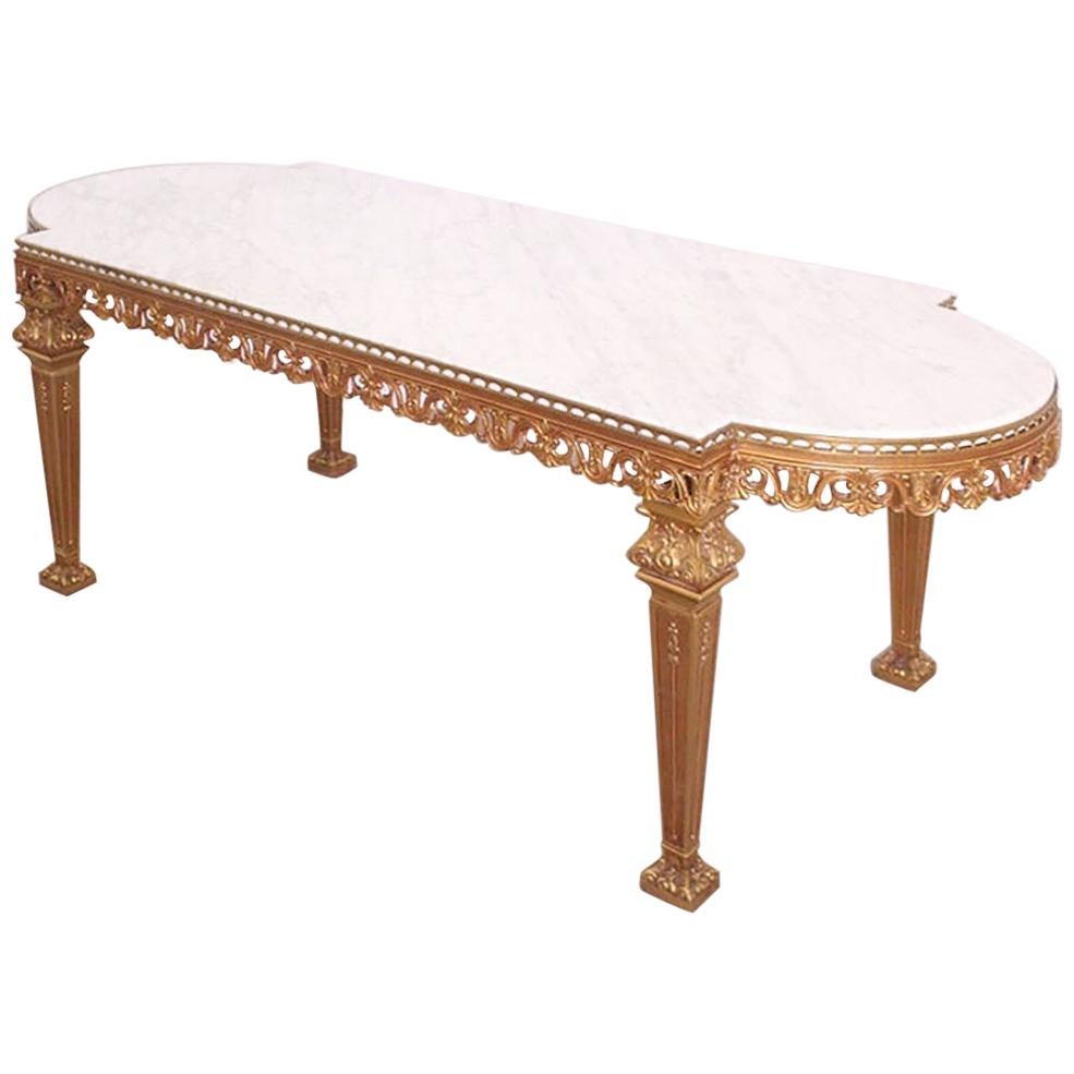 French Louis XVI Style Coffee Table Gilt Brass Marble Vintage, 20th Century
