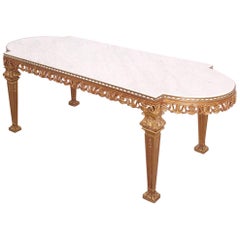 French Louis XVI Style Coffee Table Gilt Brass Marble Vintage, 20th Century