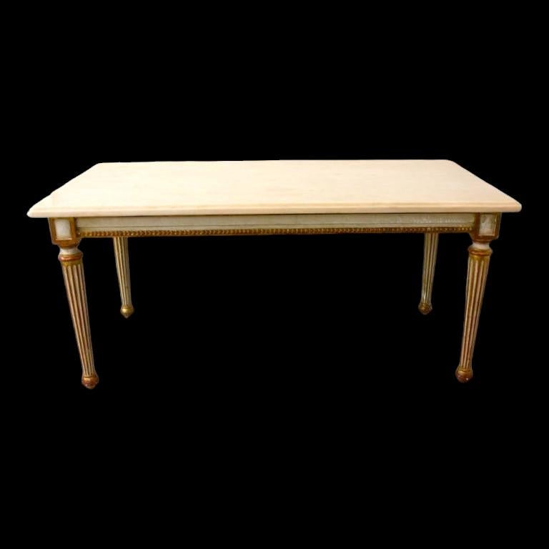Mesa de centro francesa estilo Luis XVI de mármol y madera dorada - Francia Mármol en venta