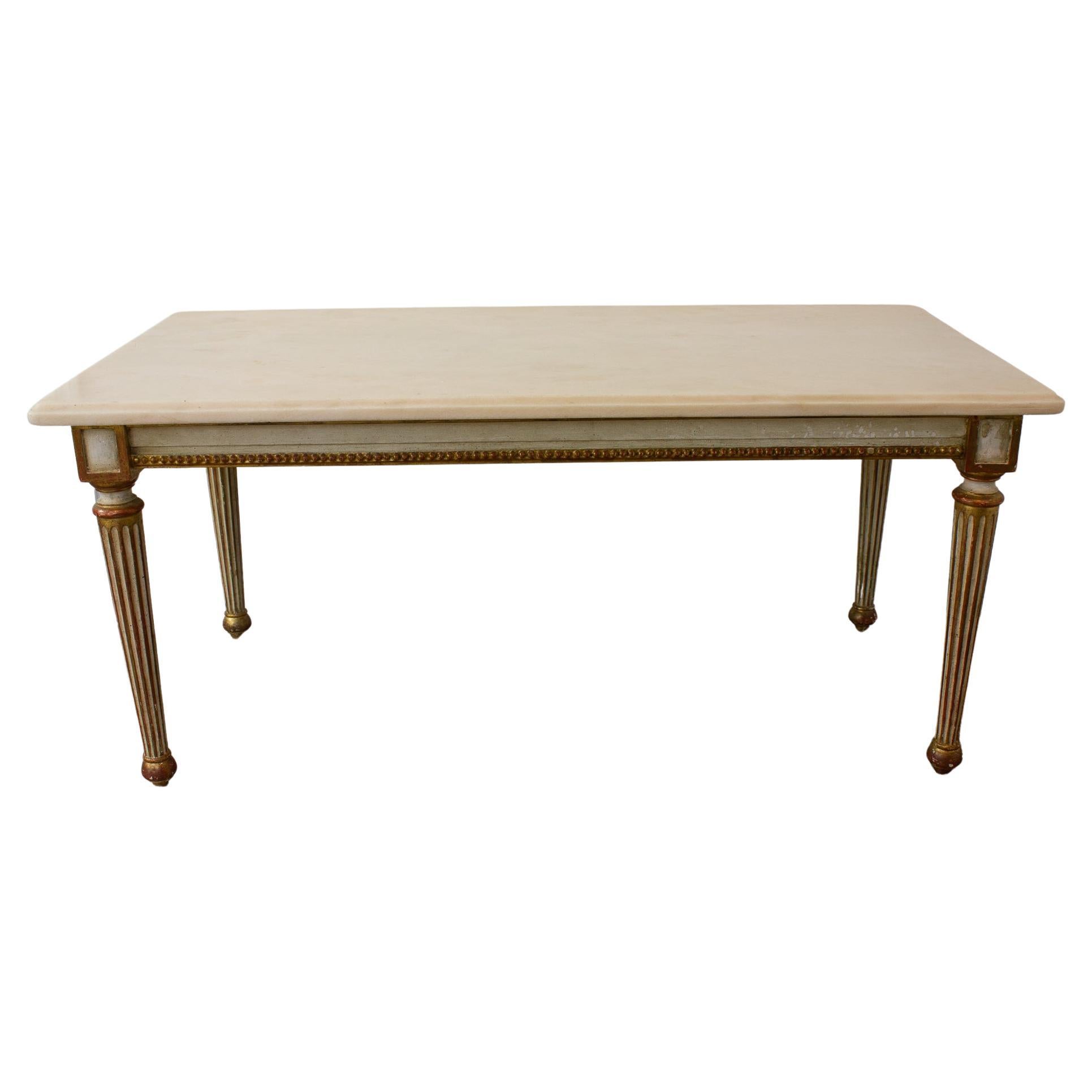 French Louis XVI style coffee table in marble and gilded wood - France 