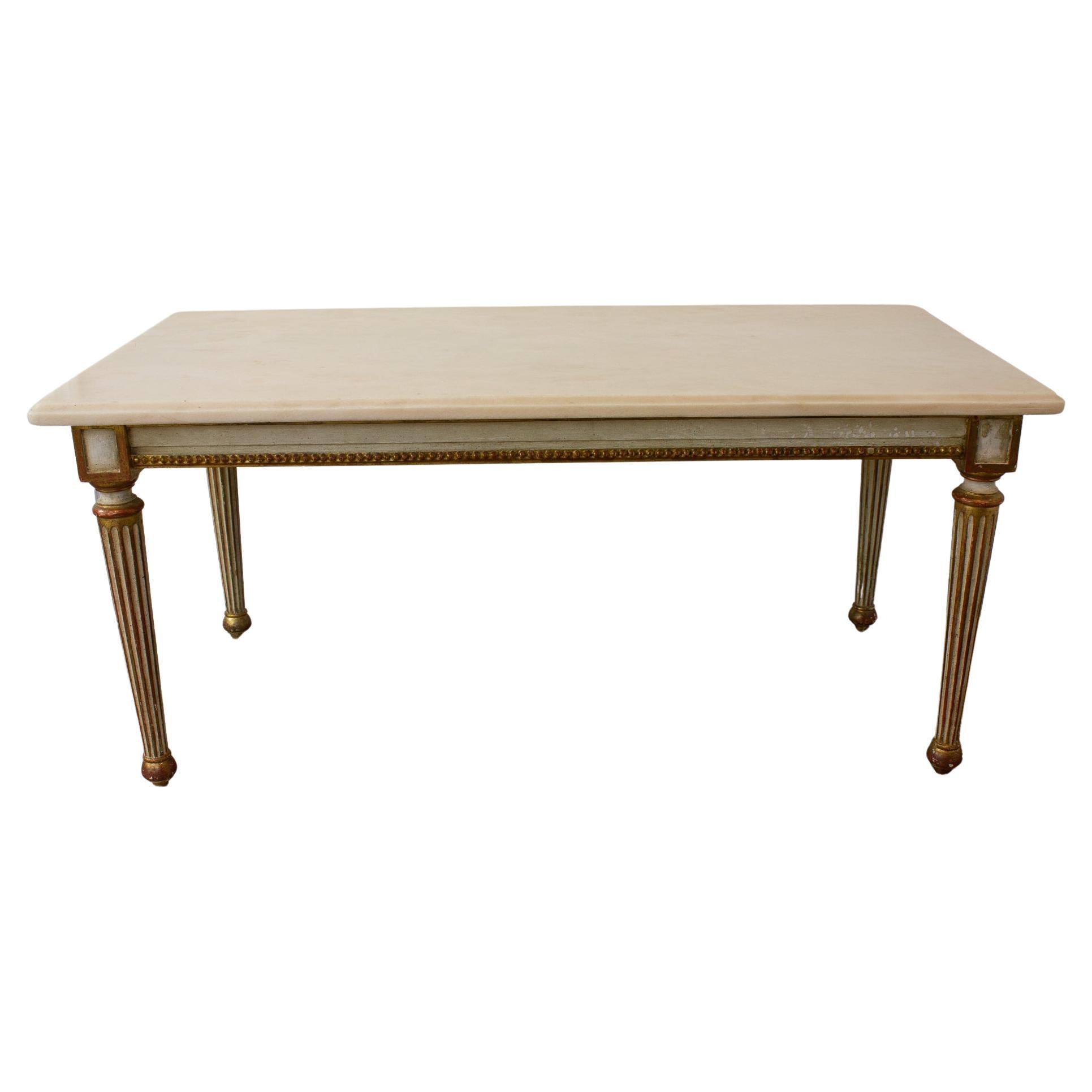Tavolino francese in stile Luigi XVI in marmo e legno dorato - Francia