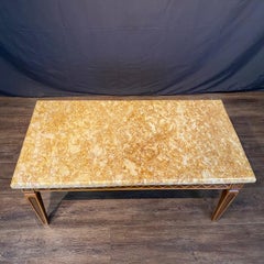 French Louis XVI Style Coffee Table with Marble Top and Geometric Lattice Design