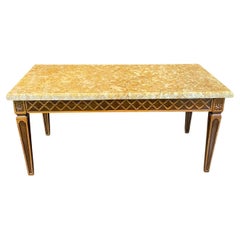 French Louis XVI Style Coffee Table with Marble Top and Geometric Lattice Design