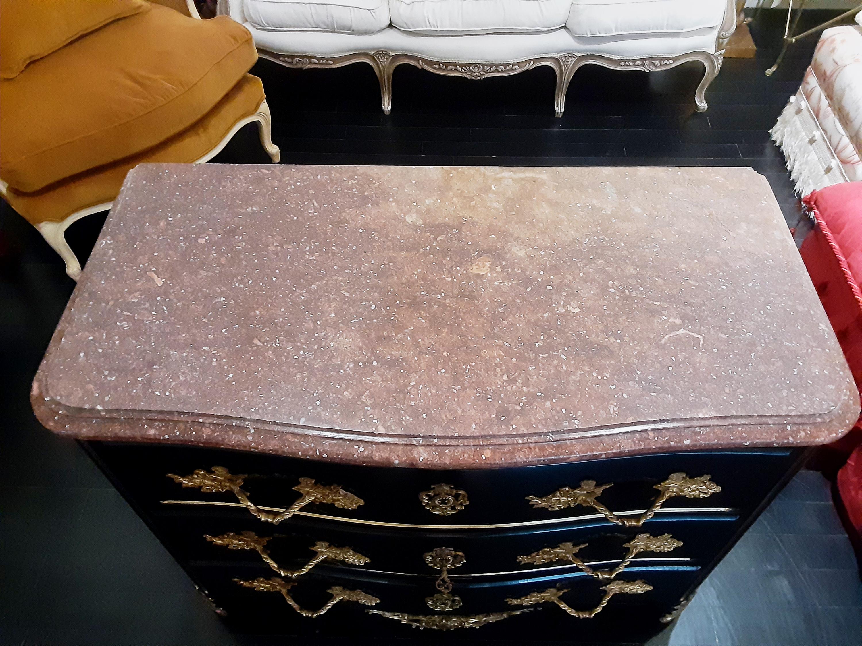 20th Century French Louis XVI Style Commode Dresser with Marble Top and Gilt Bronze Accents For Sale