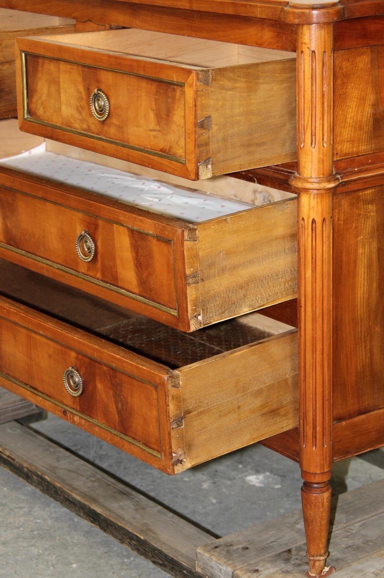 Hand-Crafted French Louis XVI Style Commode in Walnut with Bronze Trim For Sale