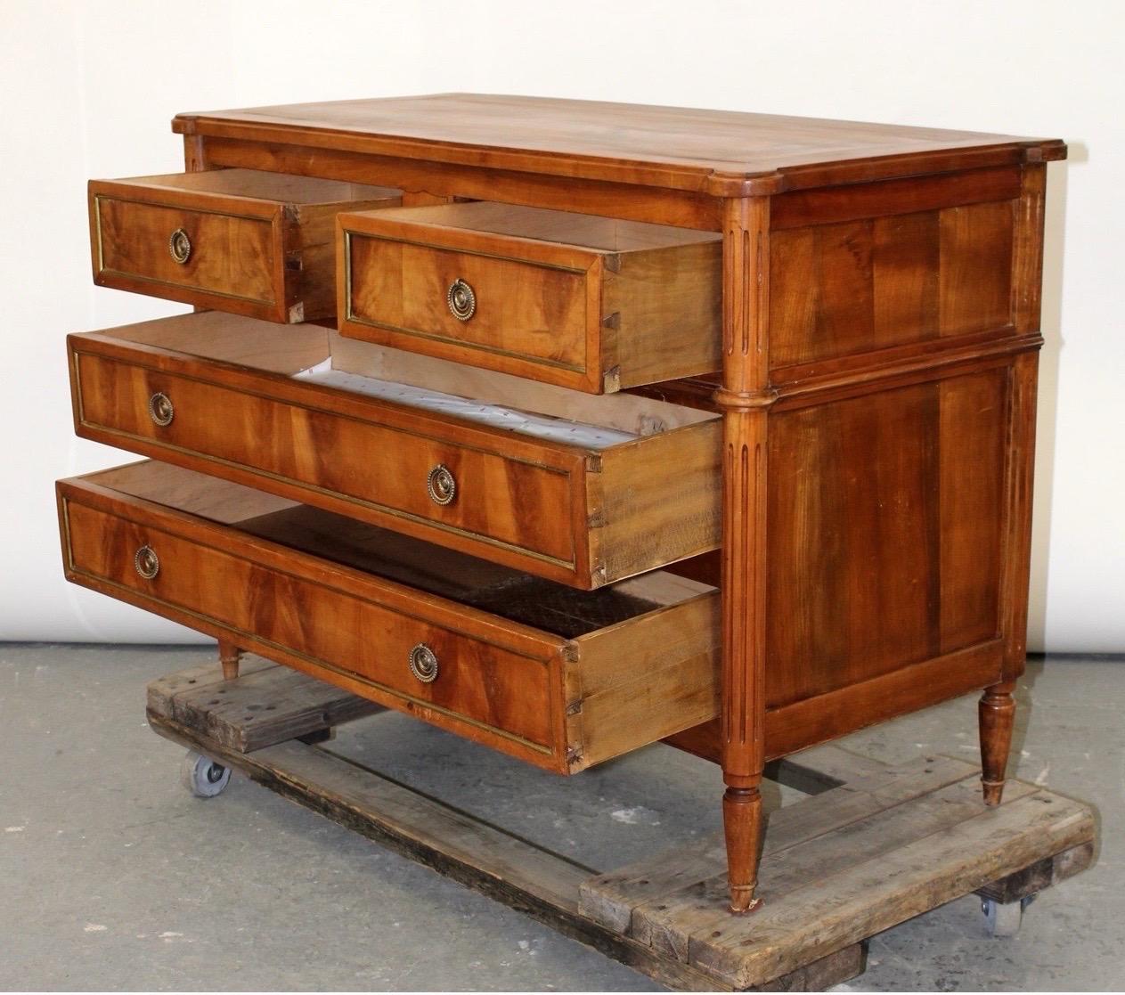 19th Century French Louis XVI Style Commode in Walnut with Bronze Trim For Sale