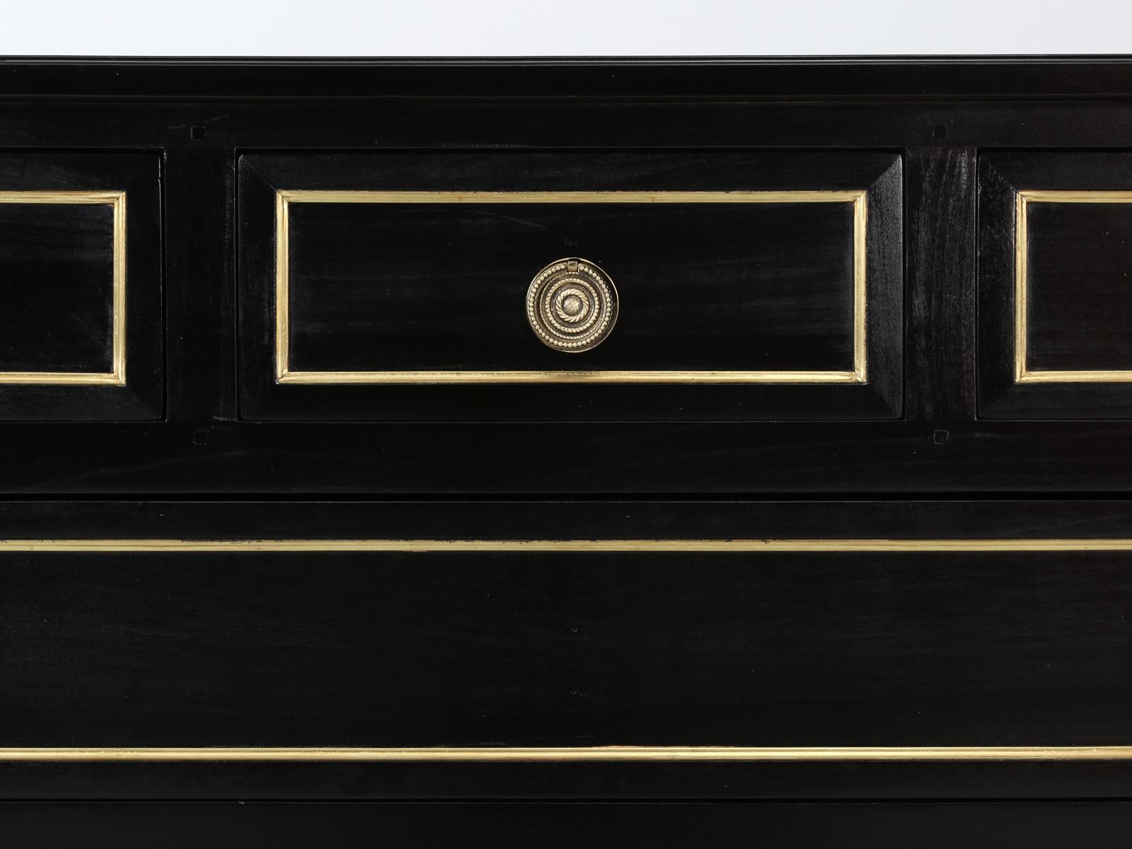 French Louis XVI Style Commode or Dresser in an Ebonized Black Finish 1