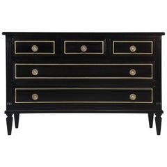 French Louis XVI Style Commode or Dresser in an Ebonized Black Finish