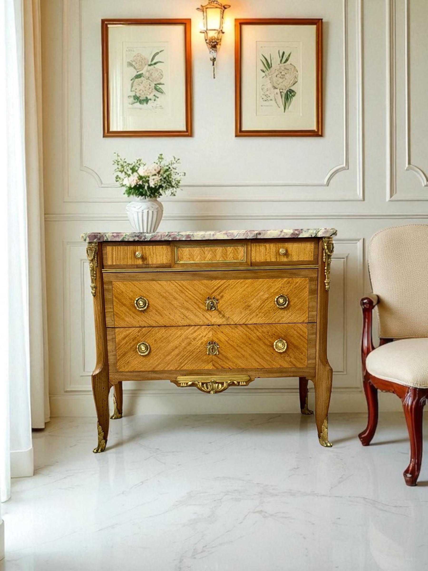 French Louis XVI Style Commode with Breccia Marble, c. 1880 For Sale 14