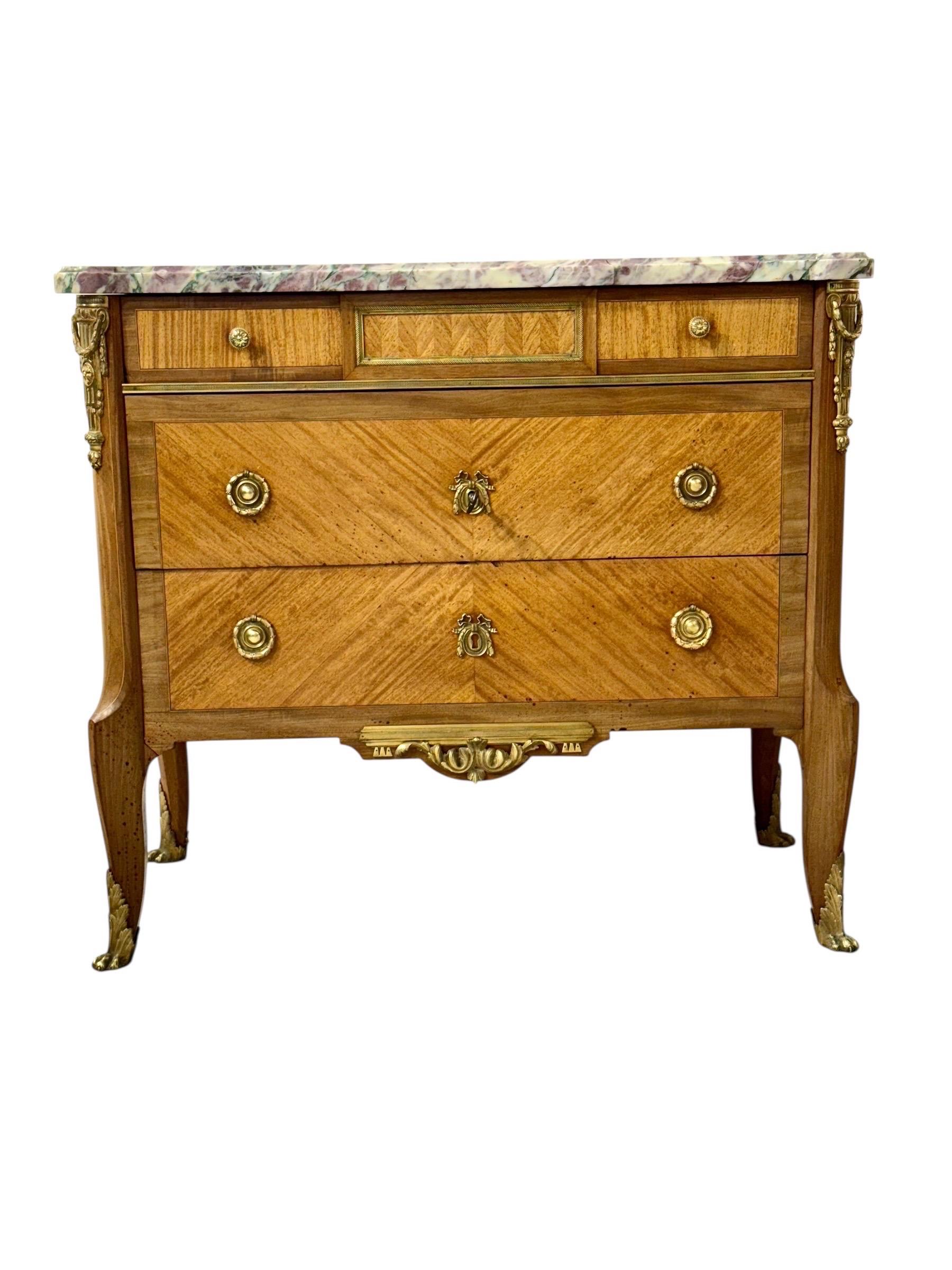 French Louis XVI Style Commode with Breccia Marble, c. 1880 In Good Condition For Sale In LA CIOTAT, FR