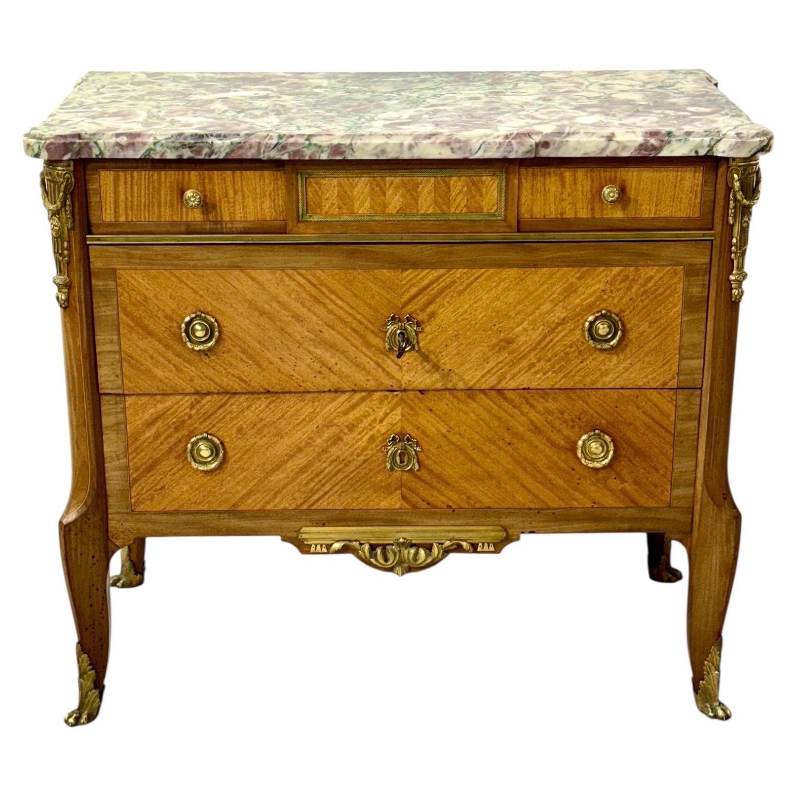 Französische Kommode im Louis-XVI-Stil mit Breccia-Marmor, um 1880