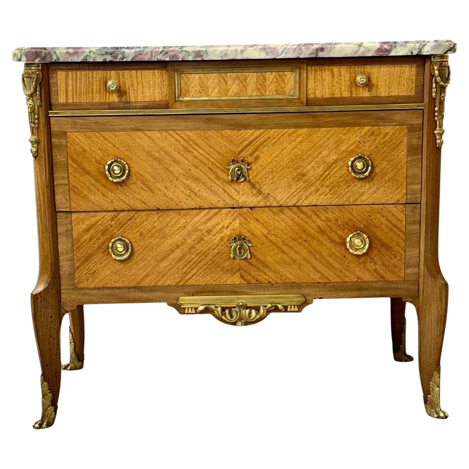 French Louis XVI Style Commode with Breccia Marble, c. 1880 For Sale